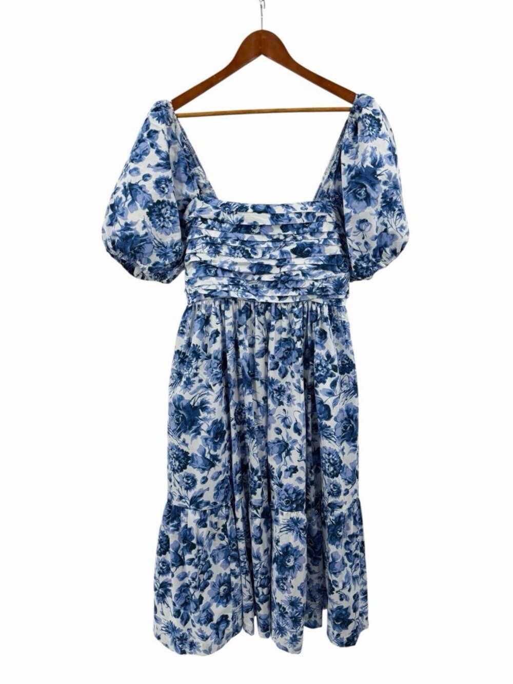 ABERCROMBIE & FITCH Women's Blue Floral Puff Shoulder S/S Maxi A-Line Dress SM